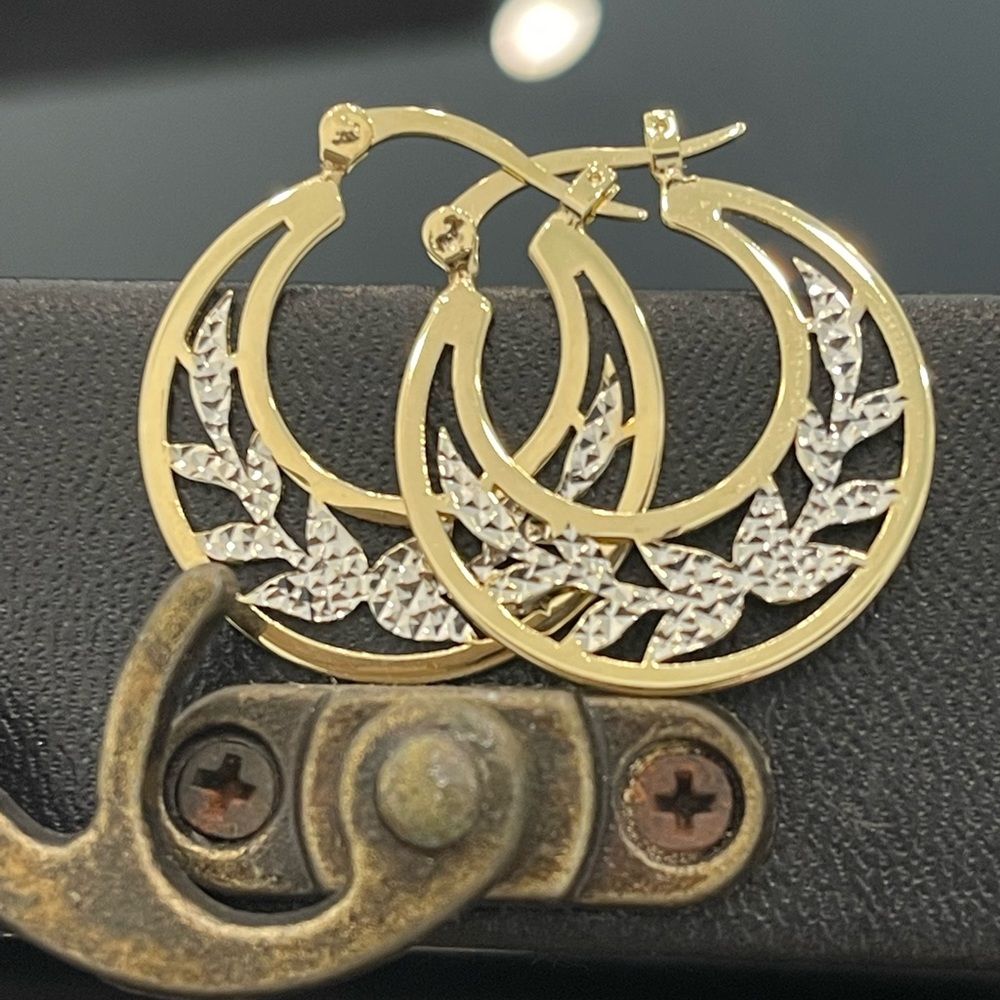 14k gold two tone Cuban hoop earrings